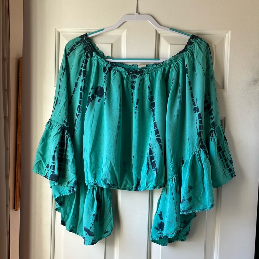 Surf Gypsy Boho Cropped Top Green/Black Tie Dye Size M